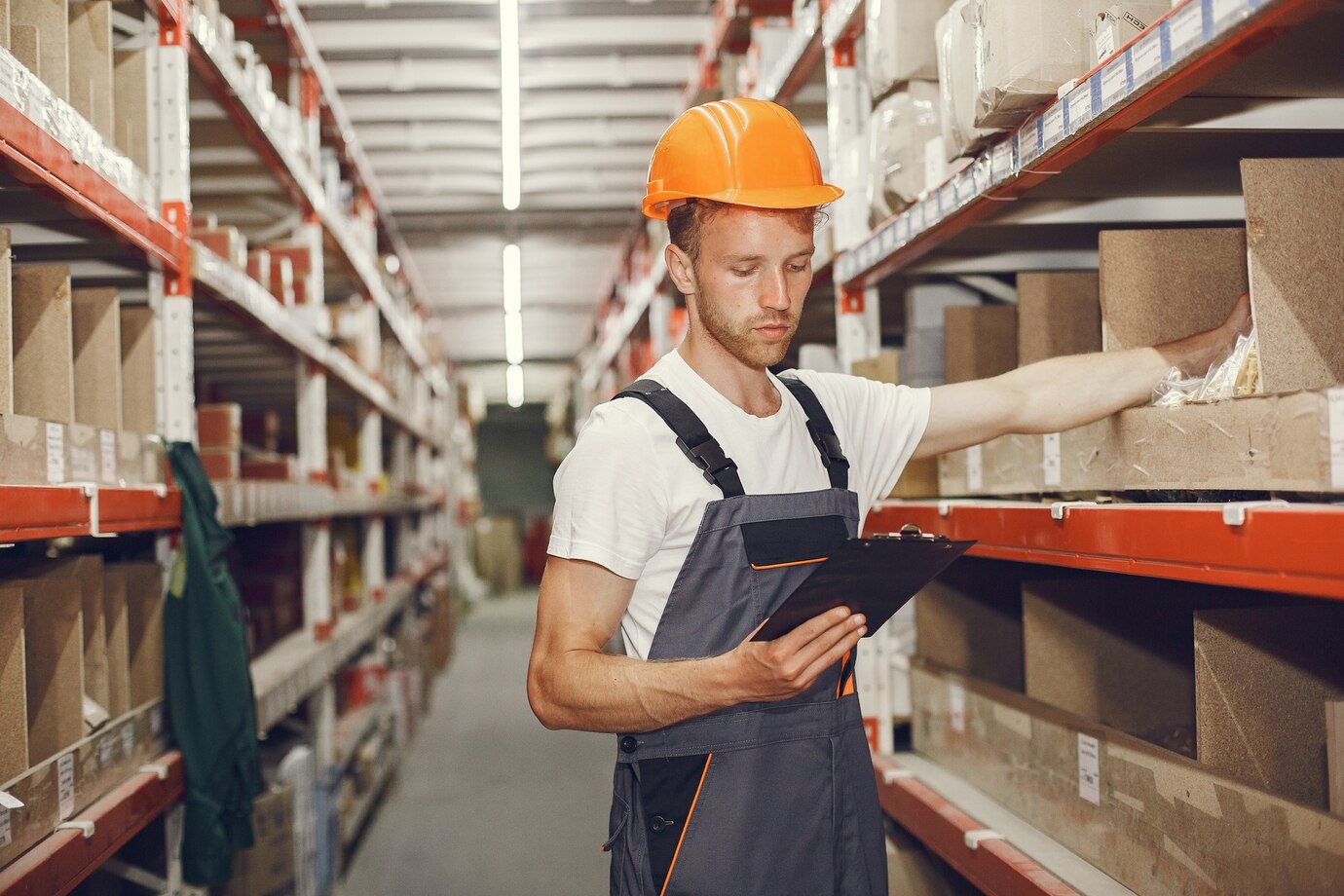 Industrial Worker Indoors Factory Young Technician With Orange Hard Hat 1157 40872