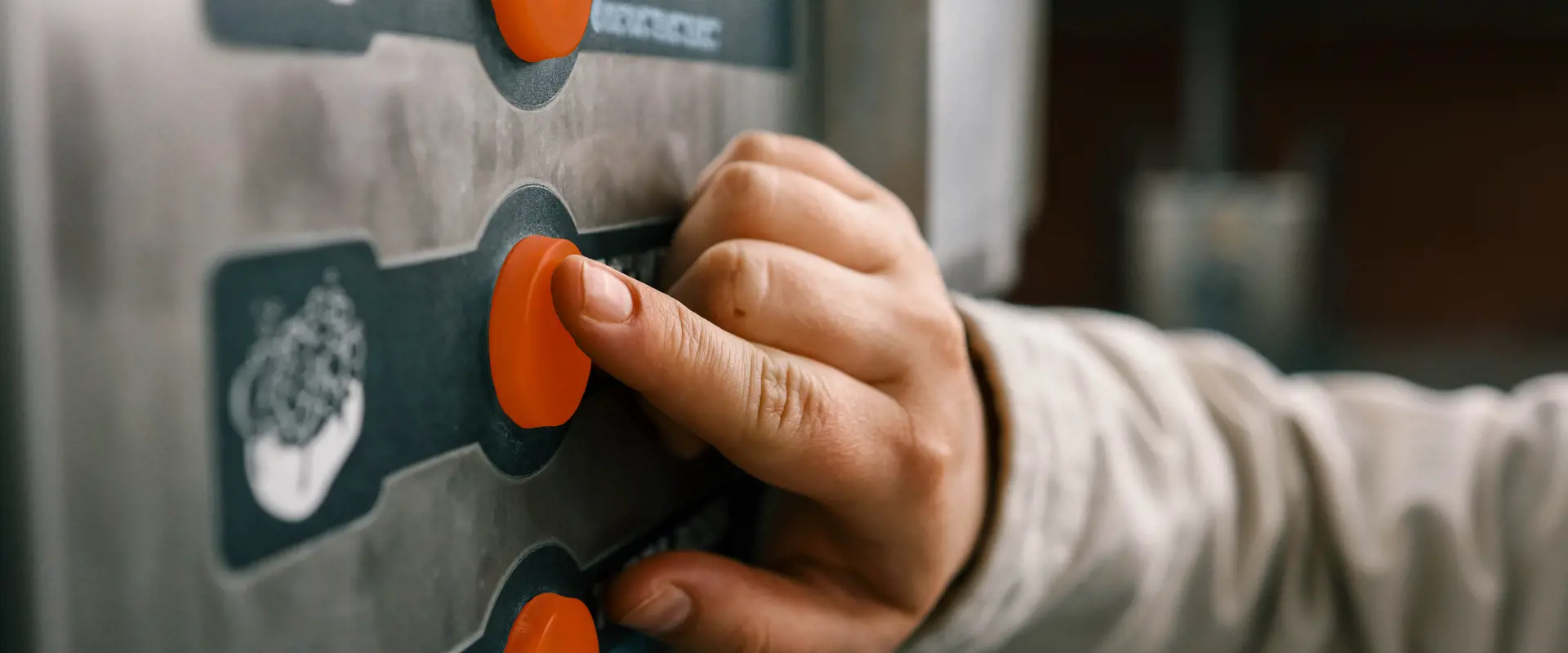 Close Up Hand Pressing Button Selfservice Coin Machine Car Wash